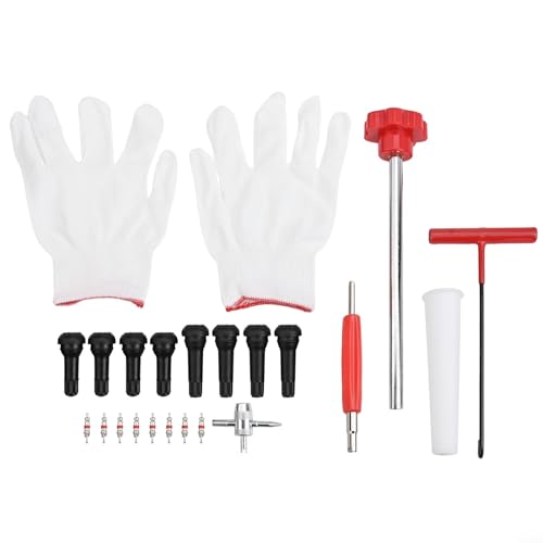 22-teiliges Reifenventil-Werkzeug-Set für schnellen Ventilkernwechsel, passend für Autos, ATVs, LKWs, Motorräder mit Ventilschaftwerkzeugen und Ventilkernentfernungsset (rot) von SiSinkal