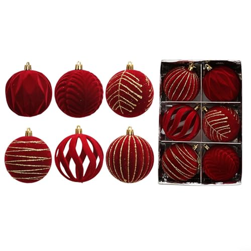 6 x Weihnachtskugel-Ornamente zum Aufhängen von Baum und Garten, hergestellt aus PET, geeignet für Urlaub, Hochzeit und Party-Dekorationen, 8 cm Durchmesser (rot) von SiSinkal