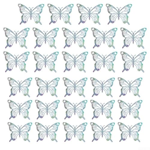 Auffälliges Deko-Set mit 24 bunten PVC-Schmetterlings-Wandaufklebern für Partys, Häuser und besondere Anlässe (Silber) von SiSinkal