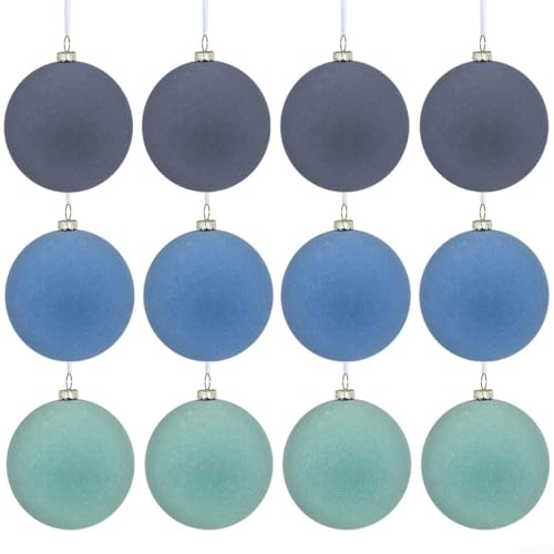 Bringen Sie Freude in Ihr Zuhause mit 12 dekorativen beflockten Weihnachtskugel-Ornamenten, sichere und stilvolle Wahl (blau) von SiSinkal