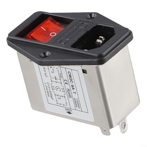 CW2B-T CW2C-T IEC Steckdosen-Typ-Netzfilter, 3 A, 6 A, 10 A, hohe Leitfähigkeit, Kern-Metallgehäuse mit Licht-Sicherheitsschalter für industrielle Kommunikation, Beleuchtung, Stromgeräte (CW2C-6A-T) von SiSinkal