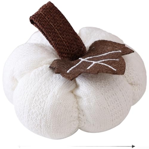 Gestrickter Kürbis zum Aufhängen für Herbsternte und Thanksgiving-Partys mit weichem Polyestergewebe und praktischer Schlaufe für einfache saisonale Präsentation (weiß) von SiSinkal