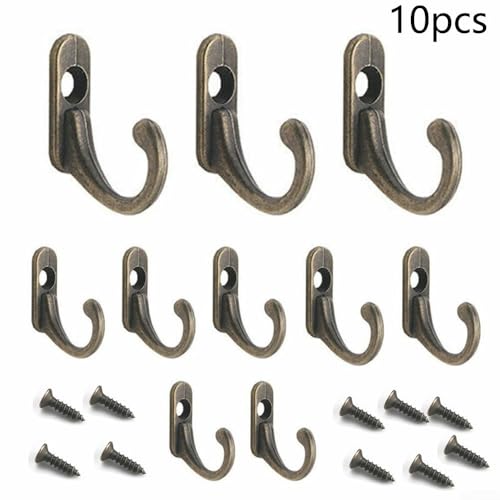 Haken zur Wandmontage, 10 Stück, antikes Messing, für Schlüsselhalter, Kleidung, Garderobe, Kleiderbügel, Zinklegierung, gebaut für lange Lebensdauer, geeignet für Küche, Bad, Büro von SiSinkal
