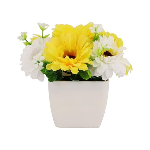 Künstliche Blumen für den Außenbereich, künstliche Pflanzen im Topfgras, Garten, Heimdekoration, lebensechte Topfpflanze, Innenbereich, Büro, Hotel, Zimmer-Dekoration (gelb) von SiSinkal