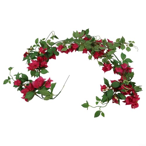 Künstliche Bougainvillea-Blumenranke, 150 cm, mit 71 Seidenblüten, realistische Kunstblumengirlande für Zuhause, Hochzeit, Garten, Außenbereich, Bogen- und Balkondekoration (rot) von SiSinkal
