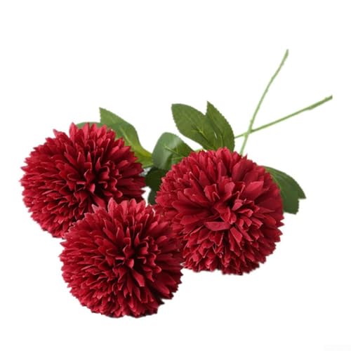 Künstliche Chrysanthemen-Kugel-Topfblume mit Seidenblüten für Innendekoration, geeignet für Wohn- und Büroplatzierung (rot) von SiSinkal