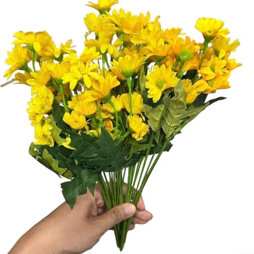Künstliche Sonnenuntergangsmütter Blumen für den Außenbereich mit realistischem Aussehen und flexiblen Stielen, geeignet für saisonale Zuhause und Veranstaltung für Dekorationen (gelb) von SiSinkal