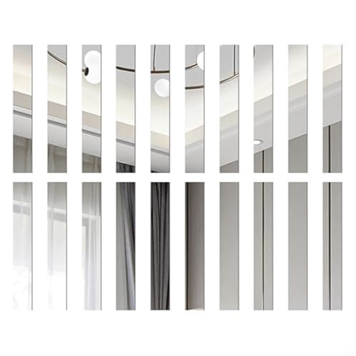 Lange Streifen Acryl Spiegel Mosaik Wandaufkleber 20 Stück für moderne Ästhetik (Silber) von SiSinkal