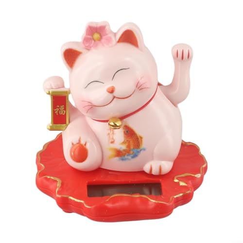 Lichtsensorische Solar-Glückskatze mit beweglicher Hand, Feng Shui Ornament für Büro, Zuhause, Auto, Café und Restaurant, um Reichtum und positive Energie zu symbolisieren (2314-Pink) von SiSinkal