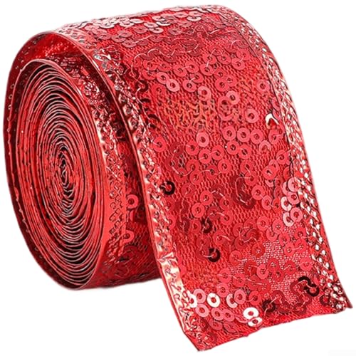 Pailletten-Satinband, 3 x 8 cm x 2 m, für Schachteln, Schleifen-Design und dekorative Arrangements in verschiedenen Umgebungen (3,8 cm, rot) von SiSinkal