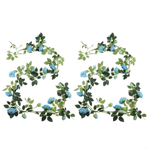 Pfingstrosenranken, 2 Stück, 2 m, 28 Blütenköpfe für lebendige Heimdekorationsideen (blau) von SiSinkal