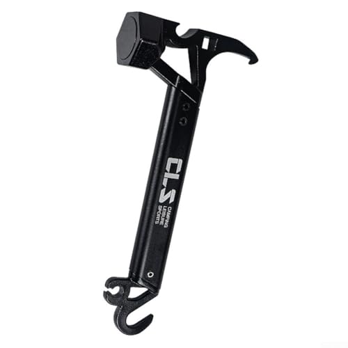 Robuster Campinghammer mit Multifunktions-Nagelzieher und Flaschenöffner für den Außenbereich (schwarz) von SiSinkal