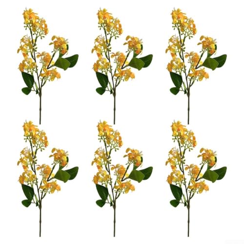 Set mit 6 künstlichen Osmanthus-Blumen, schöne Seidenblumen-Dekoration für Wohnzimmer-Ambiente und besondere Anlässe (gelb) von SiSinkal