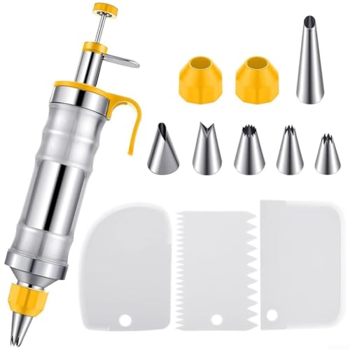 Sisinkal Dessert Decorating Kit Includes Piping Tips Scrapers Stainless Steel Cream Dispenser for Baking Churro Cake Decoration (Yellow) von SiSinkal