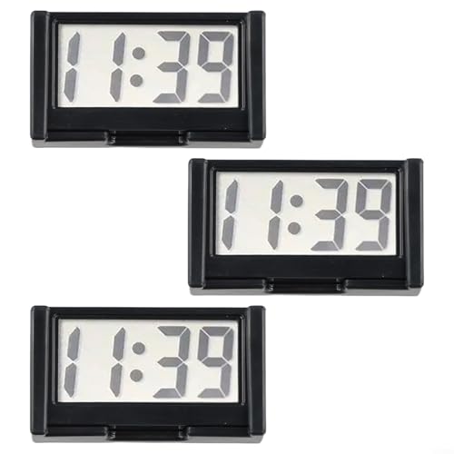 Sisinkal Digitale Uhr 3er-Set für Auto Armaturenbrett Kleines LCD-Display Wasserdicht Bruchfestes PVC Material Selbstklebende Halterung (Schwarz) von SiSinkal