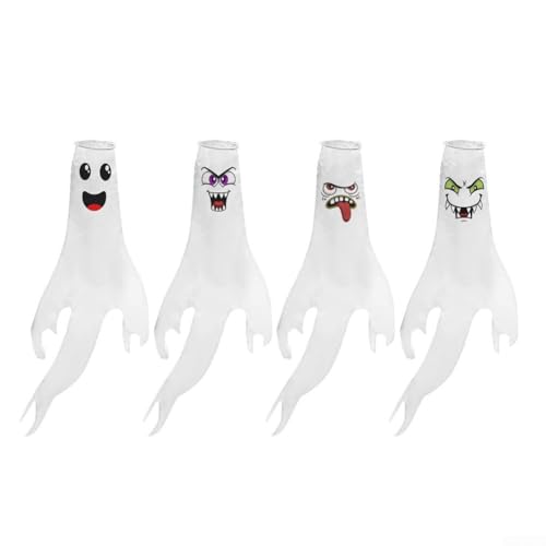 Sisinkal Halloween-Gebläseflaggen, 4 Stück, weiße Polyester-Windsocken, 120 cm, Party-Dekorationen für Garten, Hof, Baum, Fahnenmast, Fenster, Display, festliche Atmosphäre von SiSinkal