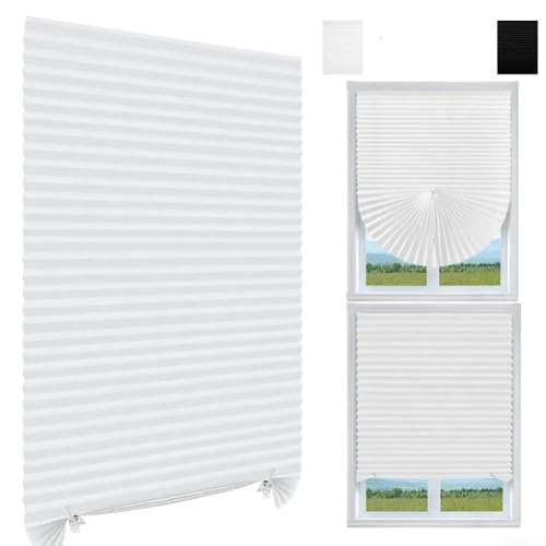 Sisinkal Plissee Papierrollos Kabellose Verdunkelungsvorhänge Verdickter Vliesstoff Höhenverstellbar Wasserdicht Einfache Installation ohne Bohren für Fenstertüren (Weiß, 120 x 180 cm) von SiSinkal