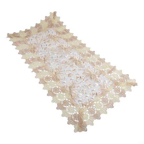 Sisinkal Rechteckige europäische bestickte Spitzentischdecke 50 x 100 cm Polyester Couchtisch Abdeckung hohl geschnitzt Vintage Stil Zuhause Esszimmer Küche Dekoration (4) von SiSinkal