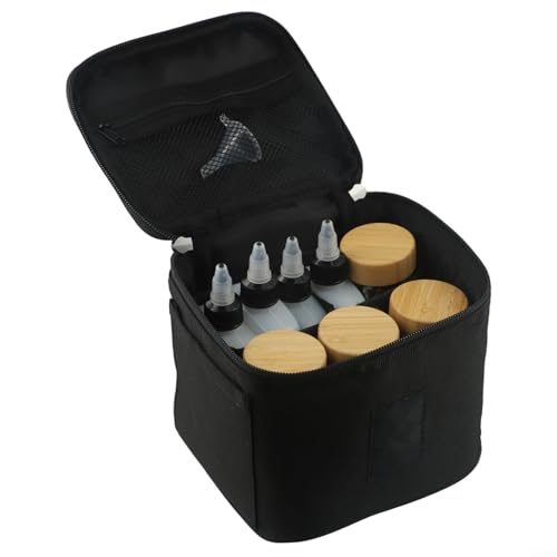 Sisinkal Tragbares Camping-Gewürz-Aufbewahrungs-Set, 8 Flaschen, Gewürz-Organizer mit Tragetasche, 120 ml Glas und PE-Behälter für Gewürze, Outdoor-Kochutensilien (nur Tasche, schwarz) von SiSinkal