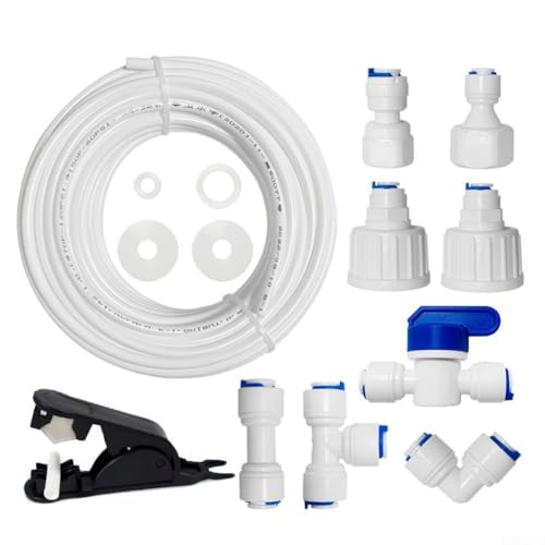 Sisinkal Wasserleitungs-Installationsset, 15 m mit mehreren Armaturen, gerader Winkel-T-Stück-Anschlüsse für Kühlschrank, Eismaschine, weiß (20 m) von SiSinkal
