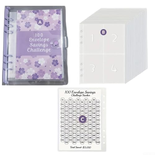 Sparorganisation leicht gemacht Die 100-Tage-Geldspar-Herausforderung in einem praktischen Ordner (lila) von SiSinkal