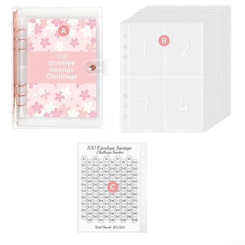 Sparorganisation leicht gemacht Die 100-Tage-Geldspar-Herausforderung in einem praktischen Ordner (pink) von SiSinkal