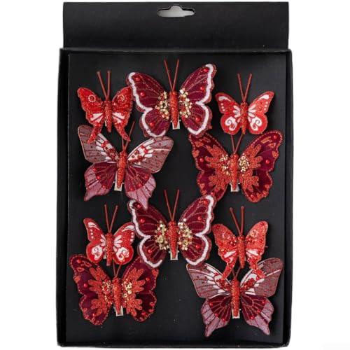 Stoff-Feder-Schmetterling-Ornament-Set für Weihnachtsbaum, Kranz, Dekoration, leicht und entworfen, um festliche Anlässe zu verschönern (rot) von SiSinkal