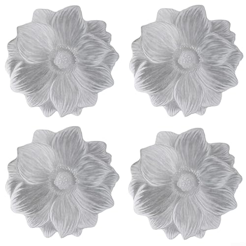 Tischsets, hitzebeständig, mit Blumenmuster, geeignet für Zuhause und besondere Anlässe, silberfarben, 4 Stück von SiSinkal