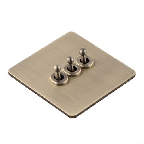 Wand-Kippschalter, 86 Typ, Grün-Bronze, Edelstahl-Panel, 1-4-Gang, 1/2-Wege-Lichtschalter für moderne Zuhause, Küche, Badezimmer, kommerzielle Installation, 86 x 86 mm (3-Gang) von SiSinkal