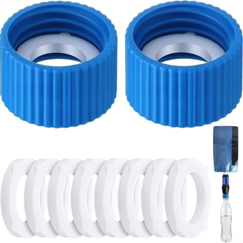 Wasserfilter-Kupplungs-Set für den Außenbereich, 2-teiliges Set mit versiegelten Anschlüssen und Reinigungsanschluss, kompatibel mit 28 mm Gewindeflaschen und Filtern (2 Deckel + 10 Unterlegscheiben) von SiSinkal