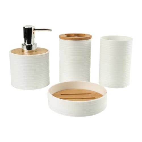 SiaBiced 4-teiliges Badezimmer-Zubehör-Set, Seifenspender, Zahnbürstenhalter, Bad-Zubehör, komplettes Set für Badezimmer, Weiß SiaBiced 4-teiliges Badezimmer-Zubehör-Set, Seifenspender, Zahnbürstenhalter, Bad-Zubehör, komplettes Set für Badezimmer, Weiß von SiaBiced