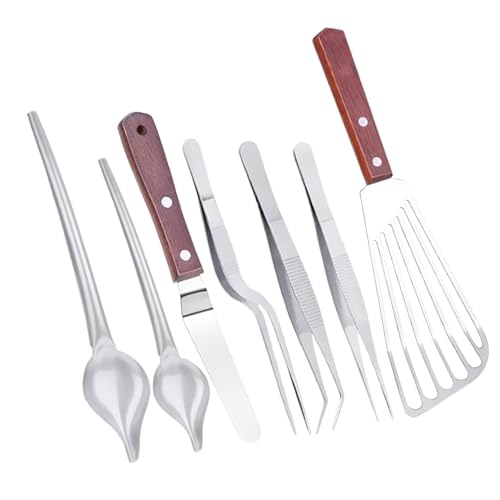 SiaBiced 7 Stück Kulinarisches Werkzeugset mit Zangen Garnierwerkzeugen Spachteln Und Löffeln Aus Robustem Stahl für Den Täglichen Gebrauch für Kuchendekor Un, 7 Stück von SiaBiced