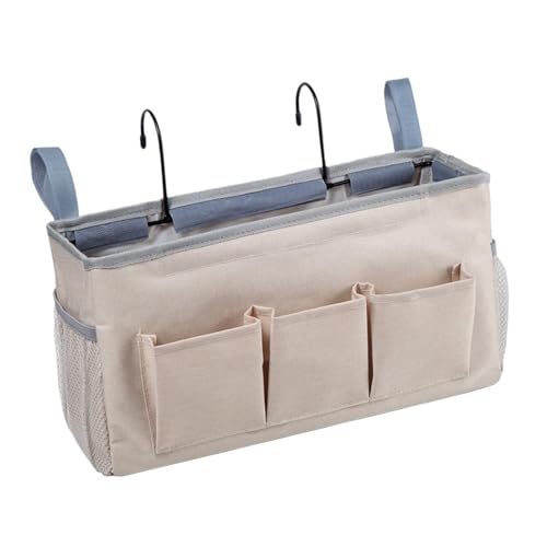 SiaBiced Betttasche Hängeorganizer Bettablage Nachttisch Organizer Hängetasche mit Robuster Konstruktion Und Haken für Schnelle Anbringung für Hochbetten Und S, Beige von SiaBiced