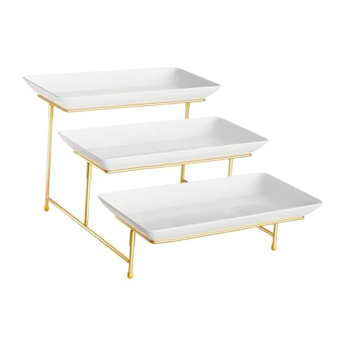 SiaBiced Cupcake Tier Stand 3 Tier Servierständer Rechteckige Platten Obst Dessert Präsentationssystem Stabiler Aufbau für Hochzeiten Festlichkeiten, Gold von SiaBiced