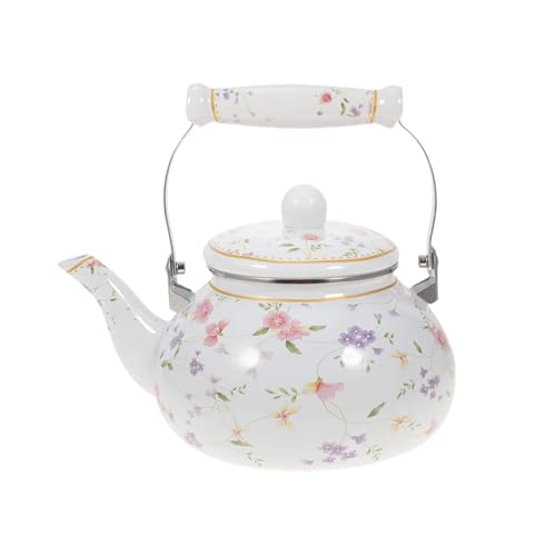 SiaBiced Induktions-Wasserkocher 2,5 L Retro-Emaille-Teekanne, Flötenkessel mit emailliertem Griff, Automatisch pfeifender Teekessel Kaffeekanne für Induktion, Gasherd, Elektroherd, stil e von SiaBiced