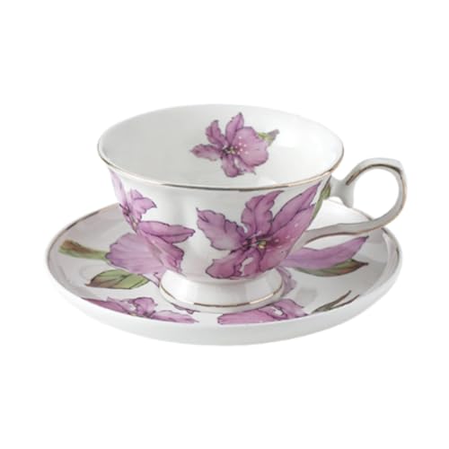 SiaBiced Kaffeetasse mit Untertasse Latte Art Tasse Cappuccino Becher Vintage Porzellan Tasse mit für Büroarbeit Frauen Geschenk Wohnzimmer, 180 Ml von SiaBiced