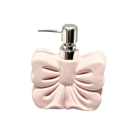 SiaBiced Seifenspender in Schleifenform Nachfüllbare Keramikflasche für Spülmittel Und Shampoo Eleganter Duschgel Spender mit Pumpe für Waschtisch Und Küchensp, Rosa von SiaBiced