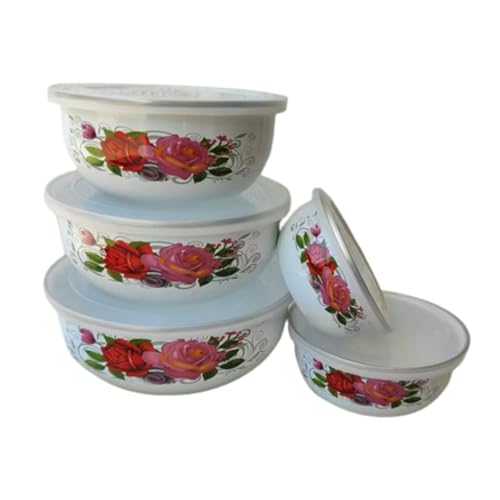 SiaBiced Set aus 5 Emaille-Schüsseln mit Deckel, perfekt für Obst und Salate, Style D von SiaBiced