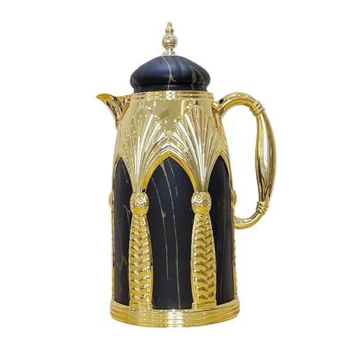 SiaBiced Thermoskanne Getränkekrug Heiß-/Kaltwasserflasche Teekanne für Urlaub Camping, Schwarzer Marmor Gold von SiaBiced