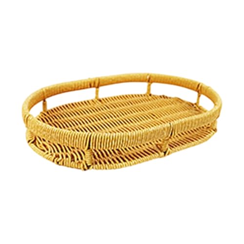 SiaBiced Woven Basket Servierschale Dekotablett Tablett aus Geflochtenem Material mit Handgriffen für Snack Getränke Zuhause, S SiaBiced Woven Basket Servierschale Dekotablett Tablett aus Geflochtenem Material mit Handgriffen für Snack Getränke Zuhause, S von SiaBiced
