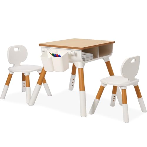 Siairo Kindertisch mit 2 Stühlen, Höhenverstellbar kindersitzgruppe für Kindergarten, Schreibtisch Kinder mit stauraum und Kinderstuhl, Kinder Tisch Stuhl Set, Maße: 55 x 55 x 40 cm von Siairo