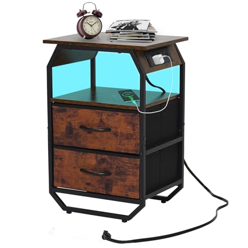 Siairo Nachttisch Beistelltisch mit Schublade, Beistelltische fürs Wohnzimmer, Schlafzimmer, Vintage Braun von Siairo