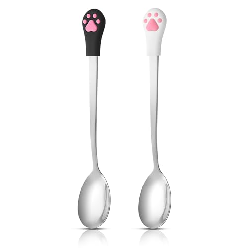 Sibba 2 Stück Katzen Löffel Edelstahl Haustier Futter Löffel Tierfutter Dosenlöffel Hundelöffel Pet Cat Can Spoon Futterlöffel Langer Griff Futterdosenlöffel zum Füttern von Nassfutter für Haustiere von Sibba