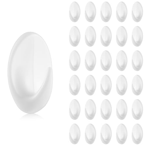 Sibba 30 Stück Transparente Selbstklebende Wandhaken Aufhängen Wiederverwendbare Robuste Haken Selbstklebende Acryl-Kleiderbügel Nicht Abfärbendem Aufkleber Küche Badezimmer Schlafzimmer (Weiß) von Sibba