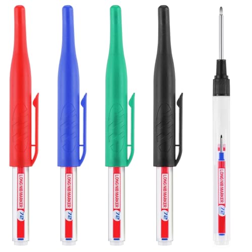 Sibba 4 x Tieflochmarker Bohrlochmarker Markierstifte 30mm Langlochmarker Mehrzweck-Markierstiftset für Tiefe Löcher Marker Wasserfeste Markierungsstifte Drill Hole Marker Holzmarker Baustellen Stift von Sibba