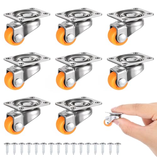 Sibba 8pcs Kleine Möbelrollen Lenkrollen 360 Grad Mini Räder Lenkrollen Klein Drehbar Rollenrad Gummi Transportrollen Universalrad Universal Rollenmit Schrauben für Mini Möbel Aufbewahrungsbox Orange von Sibba