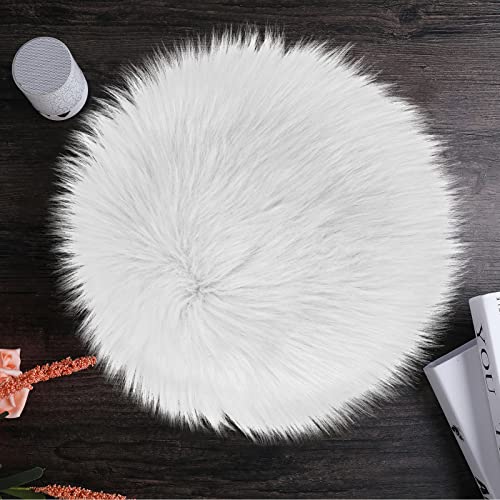 Sibba Flauschiger Teppich Stuhl Teppich 30 cm Rund Flauschig Kunstfell Sitzkissen Pad Baby Fotoshooting Requisiten für Schlafzimmer Wohnzimmer Nagelkunst Dekor (Weiß) von Sibba