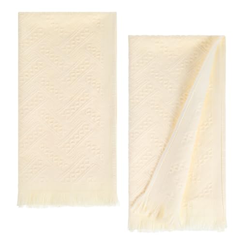 Sibba Handtücher Badezimmer 2 Stück Baumwolle türkische saugfähige weiche Gesicht Handtuch Set Boho dekorative Handtuch für Bad Küche Hotel Spa Bauernhaus (Creme weiß, 14 „x30“) von Sibba