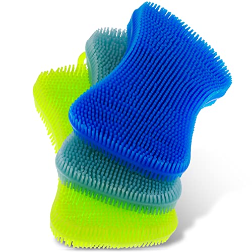 Sibba Silikon-KörperwäScher-Schwämme für Küche Geschirr Geschirr Reinigung 3er-Pack Multifunktional Doppelseitig Waschen Dusche Peeling Wandhalter GesichtsbüRste Bad Haushalt von Sibba