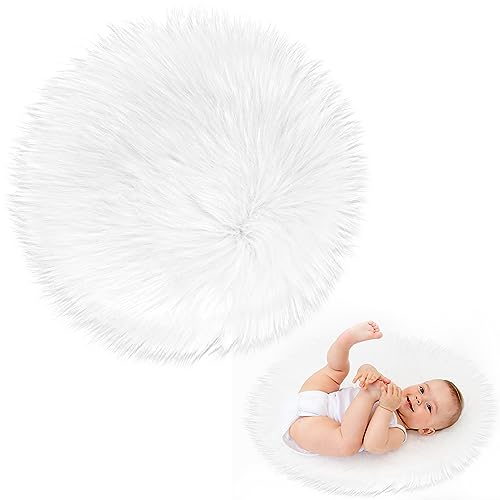 Sibba Teppich für Schlafzimmer Flauschiges Kunstfell Flauschig Lang Kaminversteck Runder Teppich Stuhlbezug Kissenpolster PlüSch Waschbar Tischbezug Zuhause Küche Dekorativ (13 inch, Weiß) von Sibba